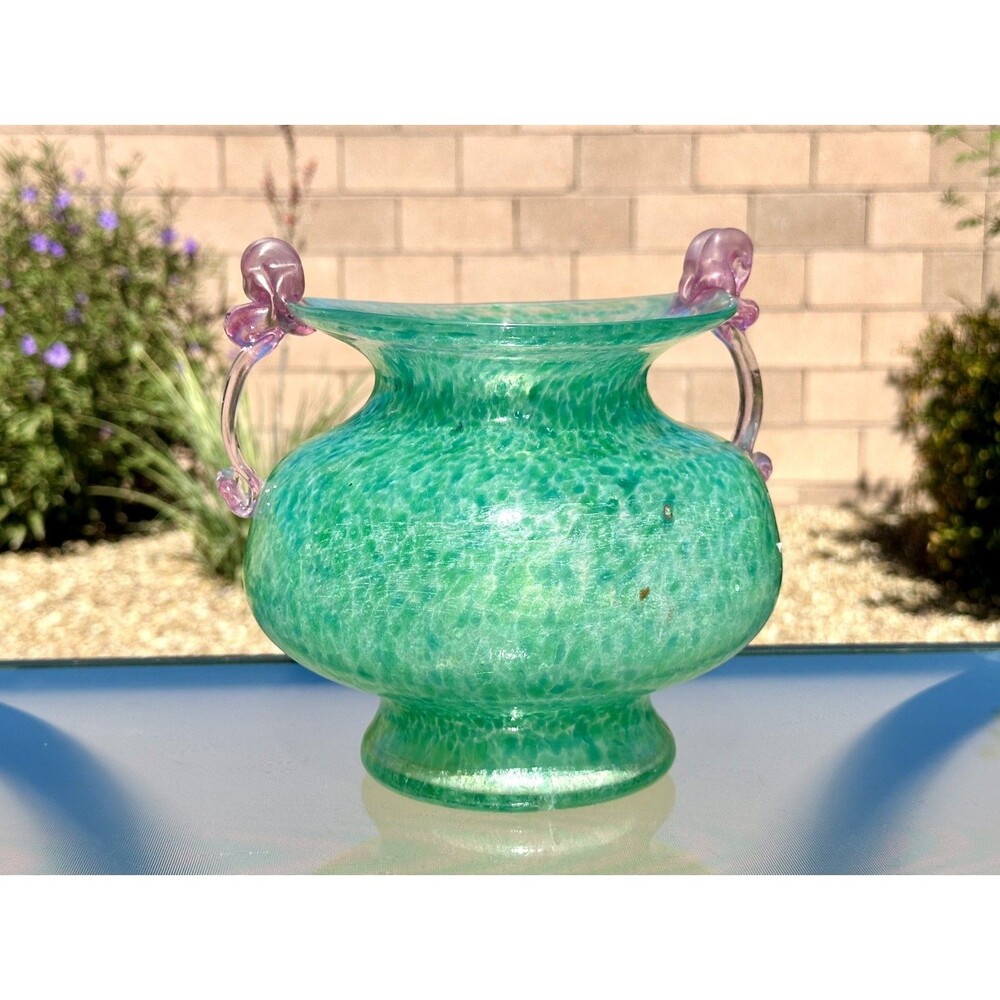 Murano Italy Vintage Mid Century Iridescent Scavo Amphora Art Glass Vase